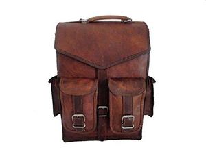 DHK 15" Brown Vintage Leather Backpack Laptop Messenger Bag Rucksack Sling for Men Women
