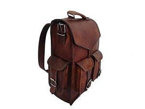 DHK 15" Brown Vintage Leather Backpack Laptop Messenger Bag Rucksack Sling for Men Women