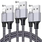 iPhone Charger JAHMAI Fast Charging Nylon Braided USB Cable 3Pack 6feet High Speed Data Sync Cord Phone Power Connector Compatible with iPhone XS MAX/XR/XS/X/8/7/Plus/6S/6/SE/5S/5C/iPad/Mini/Air/Pro