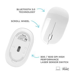 iHome Wireless Bluetooth Laser Mac Mouse with Scroll Wheel, 3-Buttons, 1600 DPI, Laptops and Computers, Slim and Compact, Right or Left Hand Use, White 