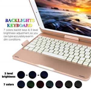 iPad Keyboard Case for iPad 2018 (6th Gen) , iPad 2017 (5th Gen), iPad Pro 9.7, iPad Air 2 and 1, 360 Rotatable, Wireless, BT, Backlit 7 Color - iPad Case with Keyboard and Pencil Holder(Rose Gold) 