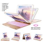 iPad Keyboard Case for iPad 2018 (6th Gen) , iPad 2017 (5th Gen), iPad Pro 9.7, iPad Air 2 and 1, 360 Rotatable, Wireless, BT, Backlit 7 Color - iPad Case with Keyboard and Pencil Holder(Rose Gold)