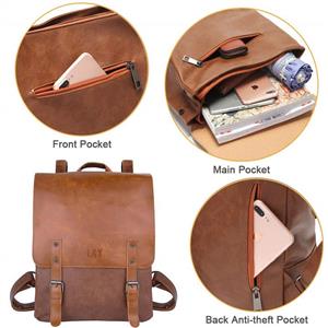 LXY Vegan Leather Backpack Vintage Laptop Bookbag for Women Men, Brown Faux Leather Backpack Purse College School Bookbag Weekend Travel Daypack
