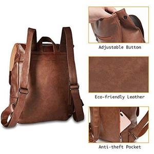 LXY Vegan Leather Backpack Vintage Laptop Bookbag for Women Men, Brown Faux Leather Backpack Purse College School Bookbag Weekend Travel Daypack