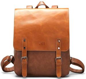 LXY Vegan Leather Backpack Vintage Laptop Bookbag for Women Men, Brown Faux Leather Backpack Purse College School Bookbag Weekend Travel Daypack
