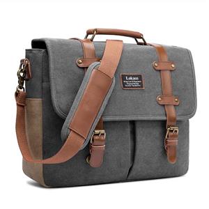 Mens Messenger Bag, 15.6 Inch Laptop Shoulder Bag Canvas Business Briefcase Large Vintage Satchel College Bookbag Retro Brown Leather Handbag Crossbody Bag for Men, Gray