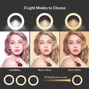 MeeQee 6.3 Ring Light with Tripod Stand for Live Stream and YouTube Video Dimmable 3 Modes 10 Brightness Level LED Selfie Cell Phone Holder Desktop Lamp Recording Makeup 