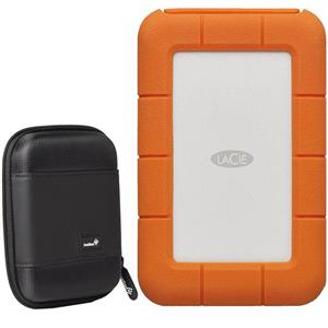 LaCie 2TB Portable Rugged Hard Drive, Thunderbolt/USB-C STFS2000800 with Ivation Compact Portable Hard Drive Case + 1mo Adobe CC All Apps