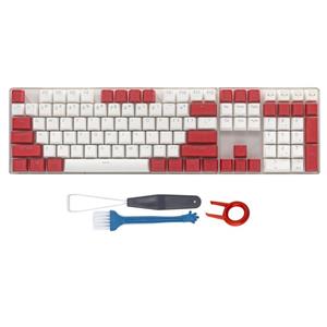 PBT Keycaps Backlit 108Key Set Doubleshot Cherry MX Key Caps Top Print with Steel Wire Keycap Puller Remover and Keyboard Cleaning Brush for 87 104 108 Switches Mechanical Red White Kit 1 