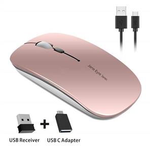 ماوس (Picktech Q5 Slim Rechargeable Wireless Mouse, 2.4G Portable Optical Silent Ultra Thin Wireless Computer Mouse with USB Receiver and Type C Adapter, Compatible with PC, Laptop, Desktop (Rose Gold