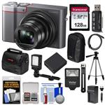 Panasonic Lumix DMC-ZS100 4K Wi-Fi Digital Camera (Silver) with 128GB Card + Cases + Battery + Charger + Tripod + Flash + Kit