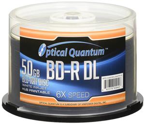 Optical Quantum 6X 50GB BD-R DL White Inkjet Printable Blu-ray Double Layer Recordable Media , 50-Disc Spindle 