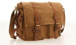 Sechunk Vintage Military Leather Canvas Laptop Bag Messenger Bags Medium