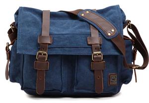 Sechunk Vintage Military Leather Canvas Laptop Bag Messenger Bags Medium