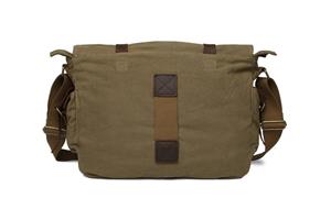 Sechunk Vintage Military Leather Canvas Laptop Bag Messenger Bags Medium