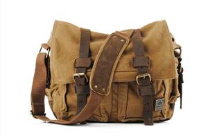 Sechunk Vintage Military Leather Canvas Laptop Bag Messenger Bags Medium