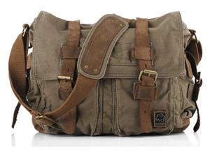 Sechunk Vintage Military Leather Canvas Laptop Bag Messenger Bags Medium