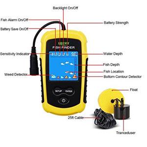 LUCKY Handheld Fish Finder Portable Fishing Kayak Fishfinder Depth Gear with Sonar Transducer LCD Display 