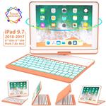 iPad Keyboard Case 9.7 for iPad 2018 (6th Gen) - 2017(5th Gen) - iPad Pro 9.7 - Air 2 & 1, 360 Rotate 7 Color Backlit Wireless/BT iPad Case with Keyboard, Auto Sleep Wake, 9.7 inch, Papaya