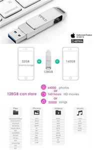 iDiskk USB 3.0 128GB iPhone Flash Drive for iPhone X XR XS MAX,Photo Stick For iPhone 6,iPhone 6 Plus,iPhone 8 Plus, iPad Pro,External Storage for iPhone iPad USB,Touch ID Encryption and MFI Certified 