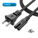 2 Prong Slot AC Power Cord, US-Standard Extension Printer Cable[UL Listed], Universal Replacement Figure 8 Plug Wall Charger Cord(2 Pack 10ft) for Led LCD Tv Samsung Lg Sharp Canon Pixma Hp Brother