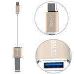 TUTUO USB Adapter Type C to USB-A 3.0 Flexible Cable OTG Conventer for MacBook Pro, Chromebook Pixel, Nexus 5X/6P, Lumia 950, Huawei P20/P10, Galaxy Note9/S9, OnePlus 6 and More(Gold)