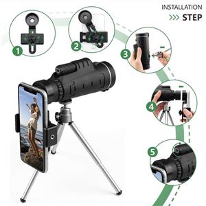 Monocular Telescope High Power 40x60 Ce Optics Powered Bak4 45 Degree Angled Eyepiece with Smartphone Tripod and Mount Adapter for Target Shooting Birdwatching Wildlife Scenery 