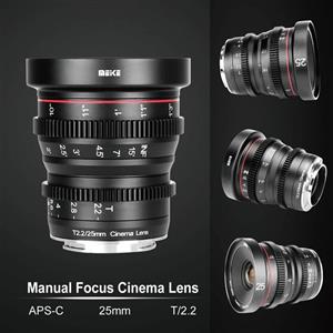 Meike 25mm T2.2 APS-C Large Aperture Manual Focus Prime Low Distortion Mini Cine Lens Compatible with Sony E Mount Cameras A7S A7SII A7R A7RII A7RIII A7III A9 NEX 3 3N 5 NEX 5T 5R 6A6400 A6300 A6500 