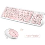 (Fashion Wireless Keyboard and Mouse Combo, FD iK6630 2.4GHz Cordless Cute Round Key Smart Power-Saving Ultra Slim Combo for Laptop, Computer and Mac (Salmon Pink & White