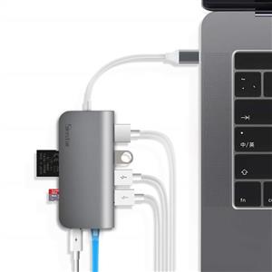 USB C Hub Sinstar 8 in 1 Aluminum Multi Port Adapter Type Combo for MacBook Pro to HDMI Male 4K Pass Through Ethernet SD Micro Card Reader and 3 3.0 Ports Space Gray 