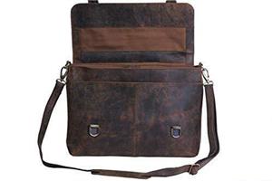 KomalC Leather Briefcase 15 Inch Retro Buffalo Hunter Leather Laptop Messenger Bag Office Briefcase College Bag Fits Upto 15.6 Inch Laptop (Distressed Brown) 