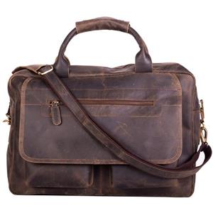 KomalC Leather Briefcase 15 Inch Retro Buffalo Hunter Leather Laptop Messenger Bag Office Briefcase College Bag Fits Upto 15.6 Inch Laptop (Distressed Brown) 
