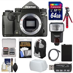 Pentax KP Wi Fi Digital SLR Camera Body Black with 64GB Card Backpack Flash Battery Tripod Diffuser Kit 