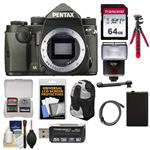 Pentax KP Wi-Fi Digital SLR Camera Body (Black) with 64GB Card + Backpack + Flash + Battery + Tripod + Diffuser + Kit