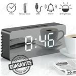 Lucky-Key Alarm Clock, LED Mirror Display with Dimmer, Time, Alarm,Temperature with USB Charging Port (Black)