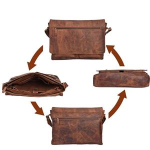 Leather Messenger Bag for Men & Women 14inch laptop Bag for Travel College Work - Handmade by LEVOGUE (Cognac Vintage)