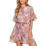 Goddessvan 2019 Fashion Women's Summer Rose Floral Print Ruffled Evening Dress Sundress Mini Dress