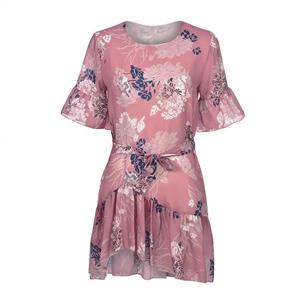 Goddessvan 2019 Fashion Women's Summer Rose Floral Print Ruffled Evening Dress Sundress Mini 