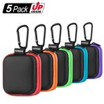 Earbud Case, SUNGUY【5Pack, Red+ Orange+ Green+ Blue+ Purple】 Portable Small Earbud Carrying Case Storage Bag with Carabiner Clip for Earphone, Earbud, Earpieces, SD Memory Card, Camera Chips.