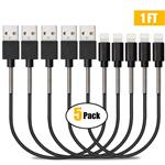 Puridea 1FT Short iPhone Case Cord, Black 5 Pack Short iPhone Case Charging Cable, USB Certified Cable Compatible for iPhone Case X 8 7 6S 6 Plus iPad 2 3 4 Mini, iPad Pro Air, iPod