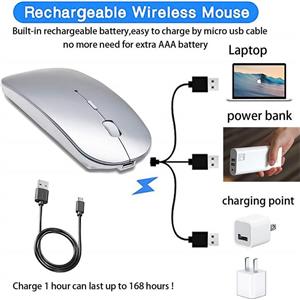 Rechargeable Bluetooth Mouse for Mac Laptop Wireless MacBook Pro Air Windows Notebook Silver 