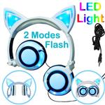 Kids Cat Ear Headphones for Girls Boys Toddlers with LED Light USB Rechargeable Wired Foldable Over/On Earphones Game Headset for Phone PC Electronic Learning Toy School Supplies Prize for Classroom