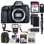 Canon EOS 6D Mark II Wi-Fi Digital SLR Camera Body with 64GB Card + Backpack + Flash + Video Light + Battery & Charger + Kit