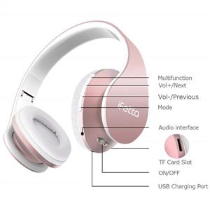 Ifecco Bluetooth Headphones 4 in 1 Upgrade Foldable Over Ear Headsets with Micro Support SD TF Card for Enabled Devices Rose Gold 