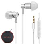 KINVOCA Wired Metal in Ear Earbuds Headphones with Microphone Remote Volume and Case,Bass Stereo Noise Isolating Inear Earphones Ear Buds for Cell Phones MP3 Players,Aluminum Alloy,3.5mm Jack,Silver