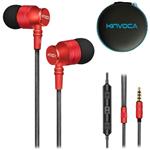 KINVOCA Wired Metal in Ear Earbuds Headphones with Microphone Volume and Case, Bass Stereo Noise Isolating Inear Earphones Ear Buds for Cell Phones, Aluminum Alloy, Carabiner, 3.5mm Jack, Red