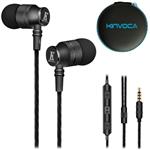 KINVOCA Wired Metal In Ear Earbuds Headphones with Microphone Volume and Case, Bass Stereo Noise Isolating Inear Earphones Ear Buds for Cell Phones, Aluminum Alloy, Carabiner, 3.5mm Jack, Black