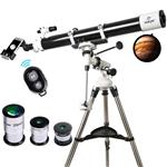 Telescope, 90mm Astronomy Refractor Telescopes with Smartphone Adapter & Wireless Camera Remote - Perfect for Children Educational and Gift