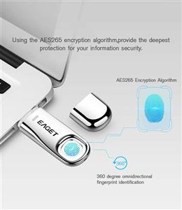 Eaget USB3.0 Flash Drive Fingerprint Encryption Pen Disk Memory Stick Storage Data Security Protection Identification Business Office Metal Silver 32GB 