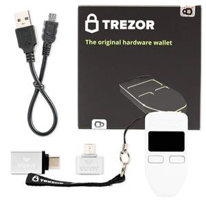 Trezor White Bitcoin Hardware Wallet Bundle with Micro USB Adapter and C for MacBook 3 Items 